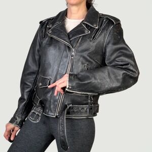 Harley Davidson Distressed Leather Motorcycle Jacket Biker Coat Moto Black M